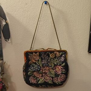 Never Used. Brand New Condition. 1950s Vintage Floral Tapestry Clutch